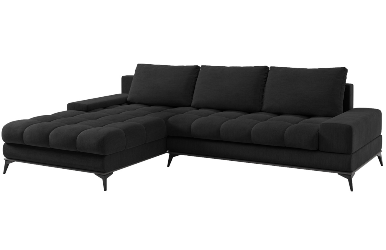 Černá látková rozkládací rohová pohovka Windsor & Co Deneb 315 cm, levá
