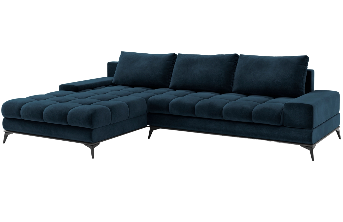 Královsky modrá sametová rozkládací rohová pohovka Windsor & Co Deneb 315 cm, levá