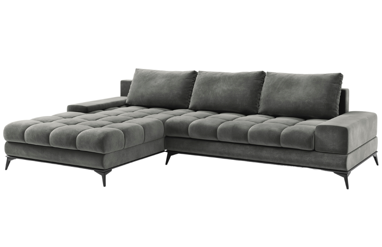 Šedá sametová rozkládací rohová pohovka Windsor & Co Deneb 315 cm, levá