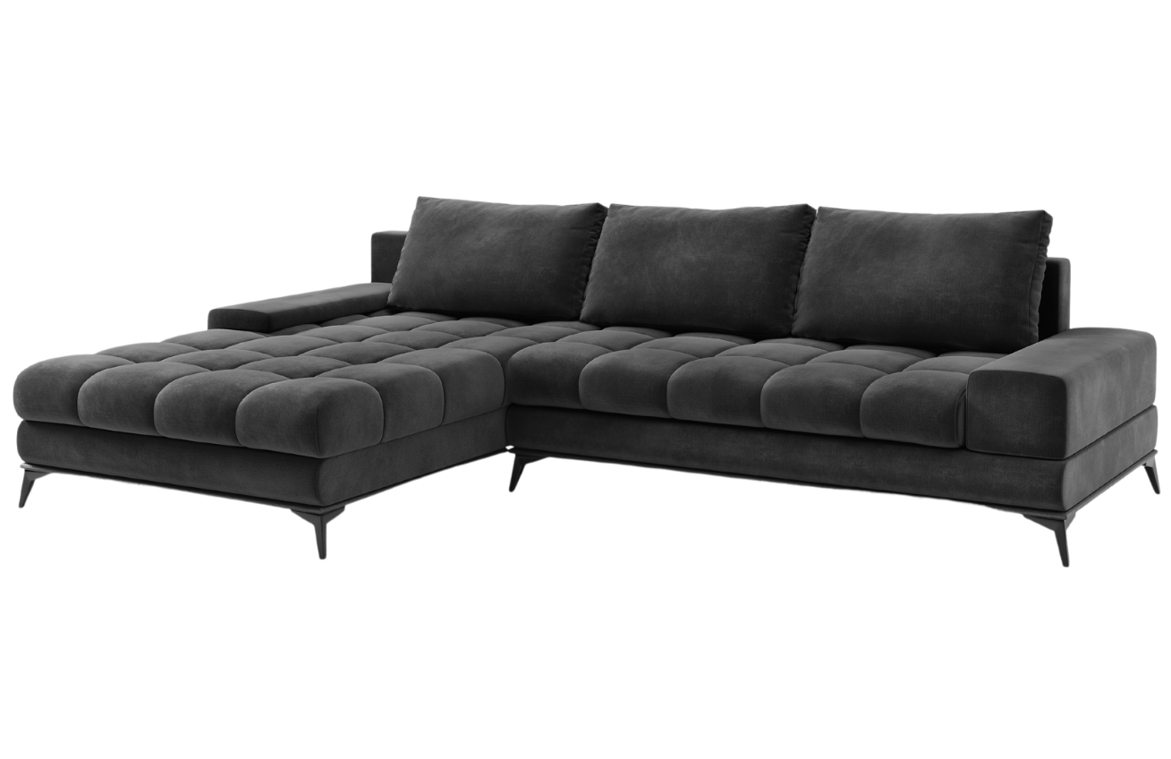 Tmavě šedá sametová rozkládací rohová pohovka Windsor & Co Deneb 315 cm, levá