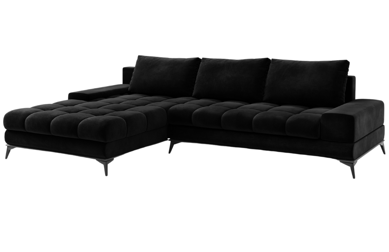 Černá sametová rozkládací rohová pohovka Windsor & Co Deneb 315 cm, levá