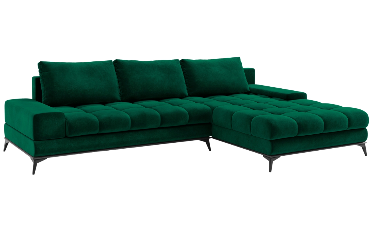 Lahvově zelená sametová rozkládací rohová pohovka Windsor & Co Deneb 315 cm, pravá