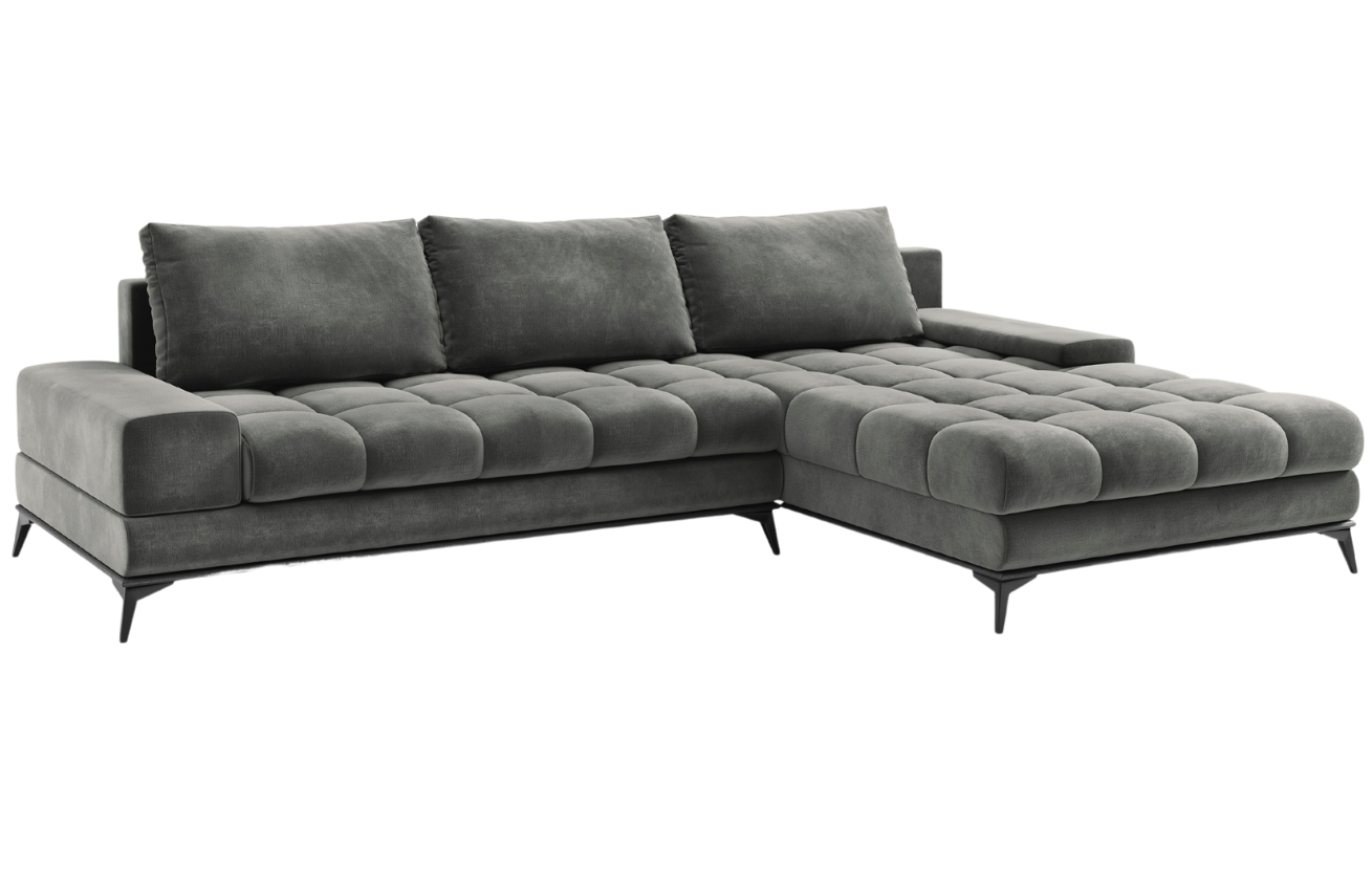 Šedá sametová rozkládací rohová pohovka Windsor & Co Deneb 315 cm, pravá