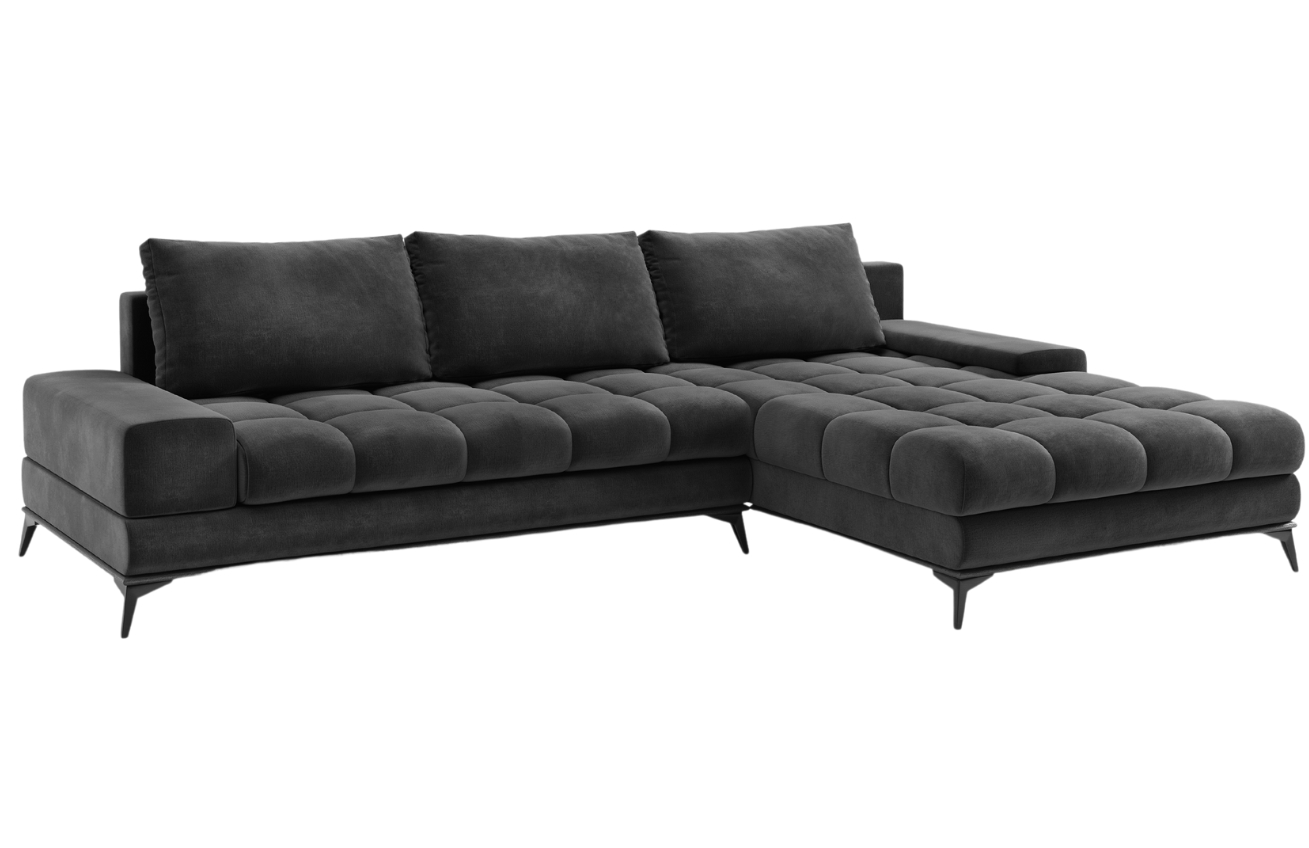 Tmavě šedá sametová rozkládací rohová pohovka Windsor & Co Deneb 315 cm, pravá