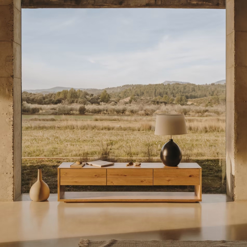 Dubový TV stolek Kave Home Alguema 200 x 40 cm