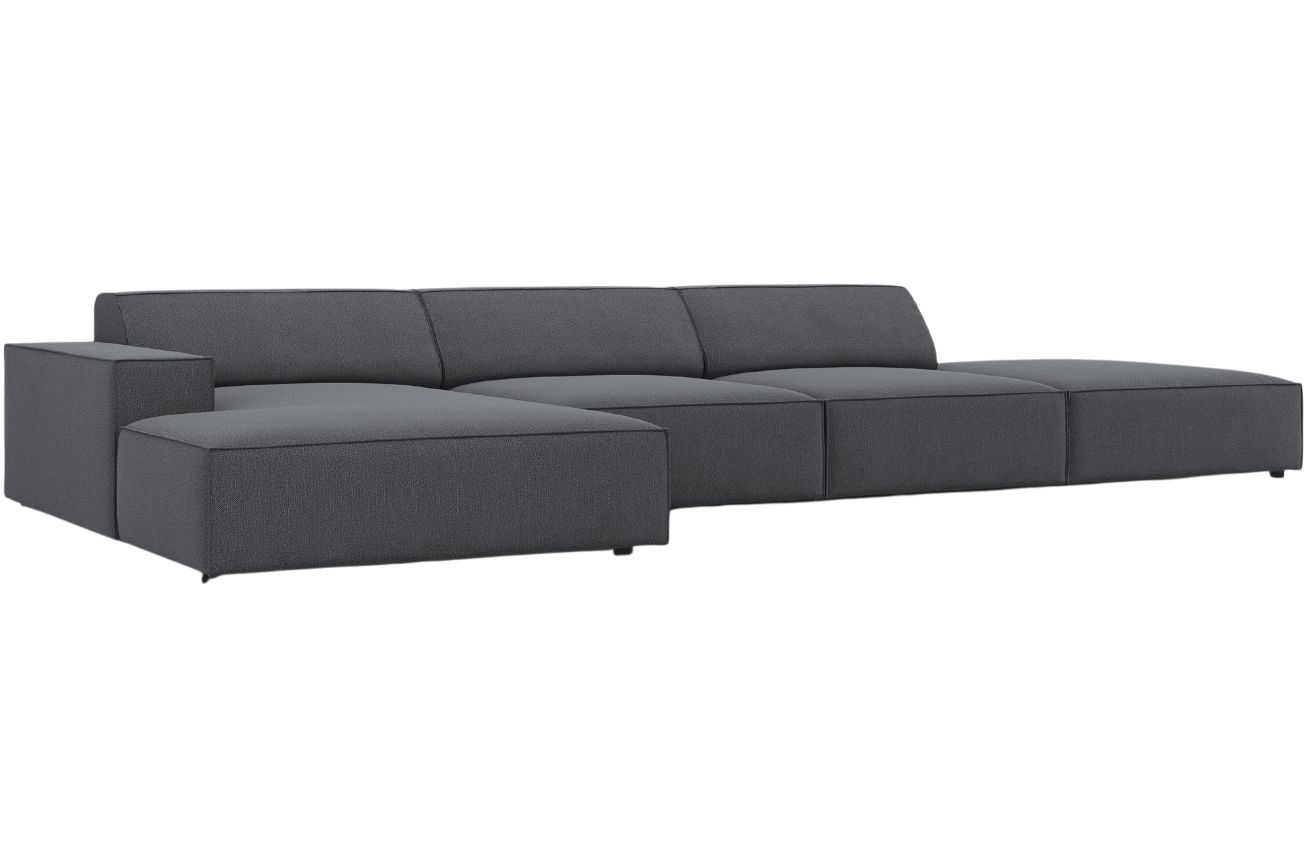 Tmavě &scaron;ed&aacute; l&aacute;tkov&aacute; rohov&aacute; pohovka MICADONI Jodie 341 cm, lev&aacute;