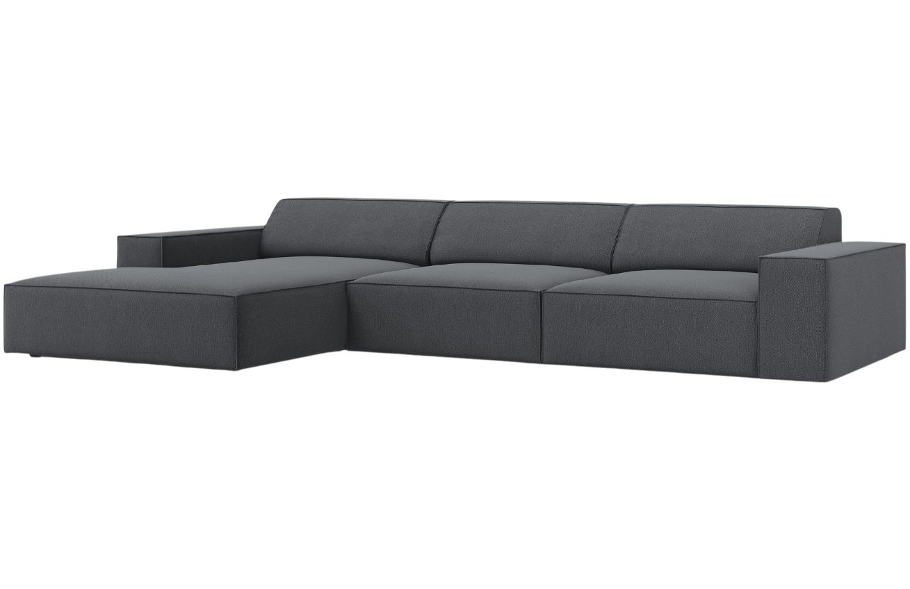 Tmavě &scaron;ed&aacute; l&aacute;tkov&aacute; rohov&aacute; pohovka MICADONI Jodie 284 cm, lev&aacute;