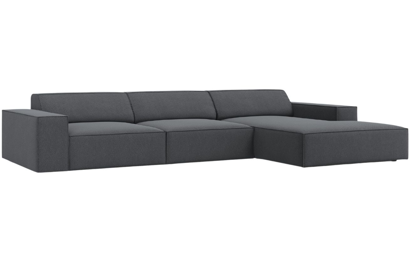 Tmavě &scaron;ed&aacute; l&aacute;tkov&aacute; rohov&aacute; pohovka MICADONI Jodie 284 cm, prav&aacute;