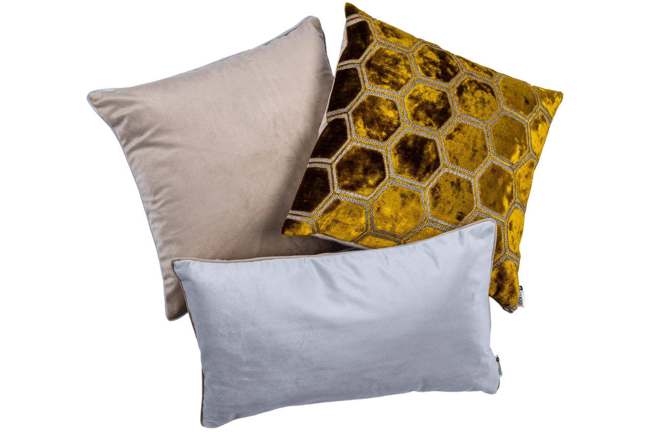 BOHOLOGY Set tří povlaků na polštář Hexagon - béžový, zlatý, šedý