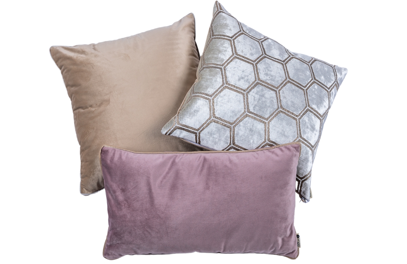 BOHOLOGY Set tří povlaků na polštář Hexagon - béžový, stříbrný, růžový