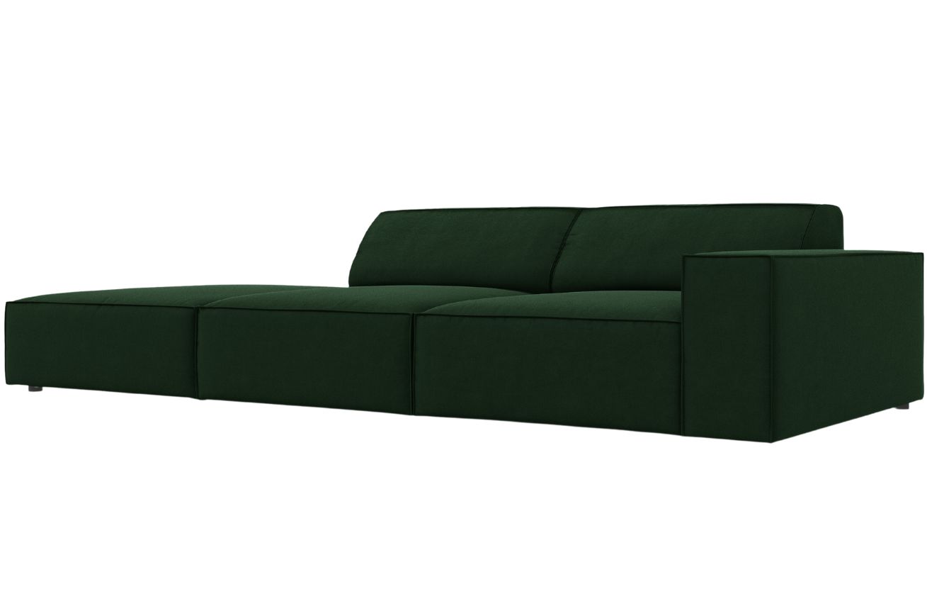 Lahvově zelen&aacute; sametov&aacute; trojm&iacute;stn&aacute; pohovka MICADONI Jodie 262 cm, lev&aacute;