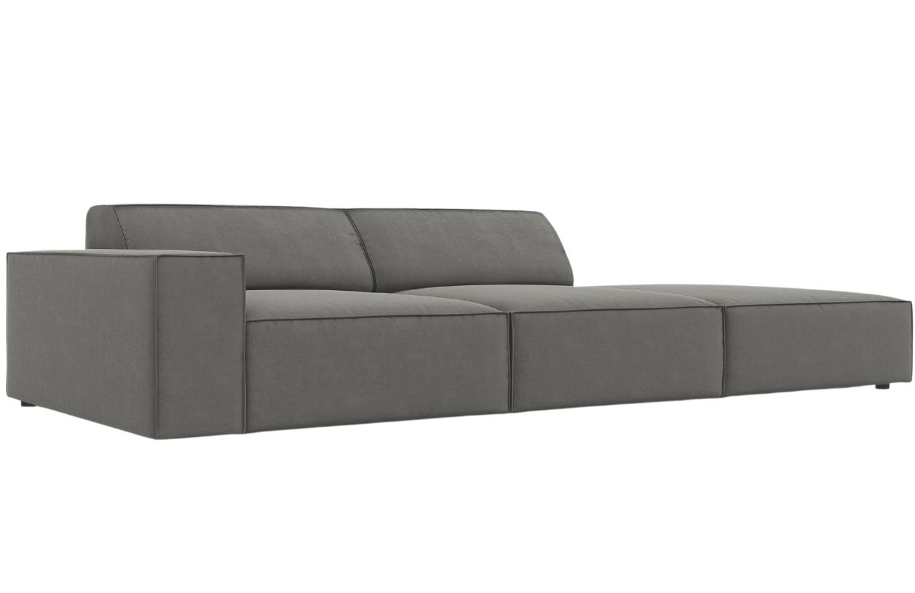 Světle &scaron;ed&aacute; sametov&aacute; trojm&iacute;stn&aacute; pohovka MICADONI Jodie 262 cm, prav&aacute;