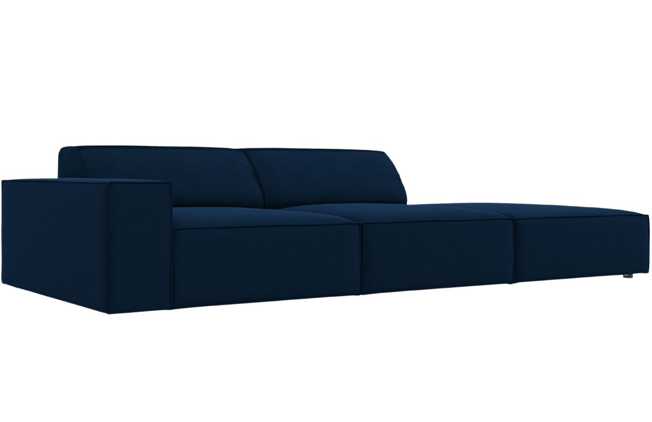 Kr&aacute;lovsky modr&aacute; sametov&aacute; trojm&iacute;stn&aacute; pohovka MICADONI Jodie 262 cm, prav&aacute;