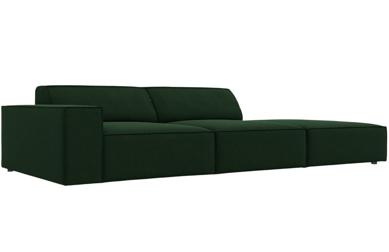 Lahvově zelen&aacute; sametov&aacute; trojm&iacute;stn&aacute; pohovka MICADONI Jodie 262 cm, prav&aacute;