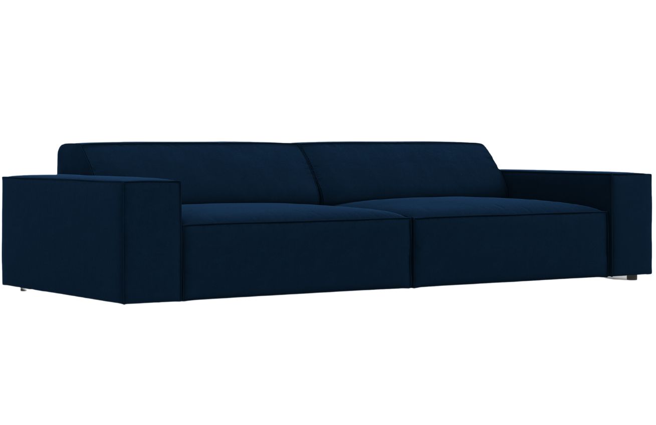 Kr&aacute;lovsky modr&aacute; sametov&aacute; čtyřm&iacute;stn&aacute; pohovka MICADONI Jodie 244 cm