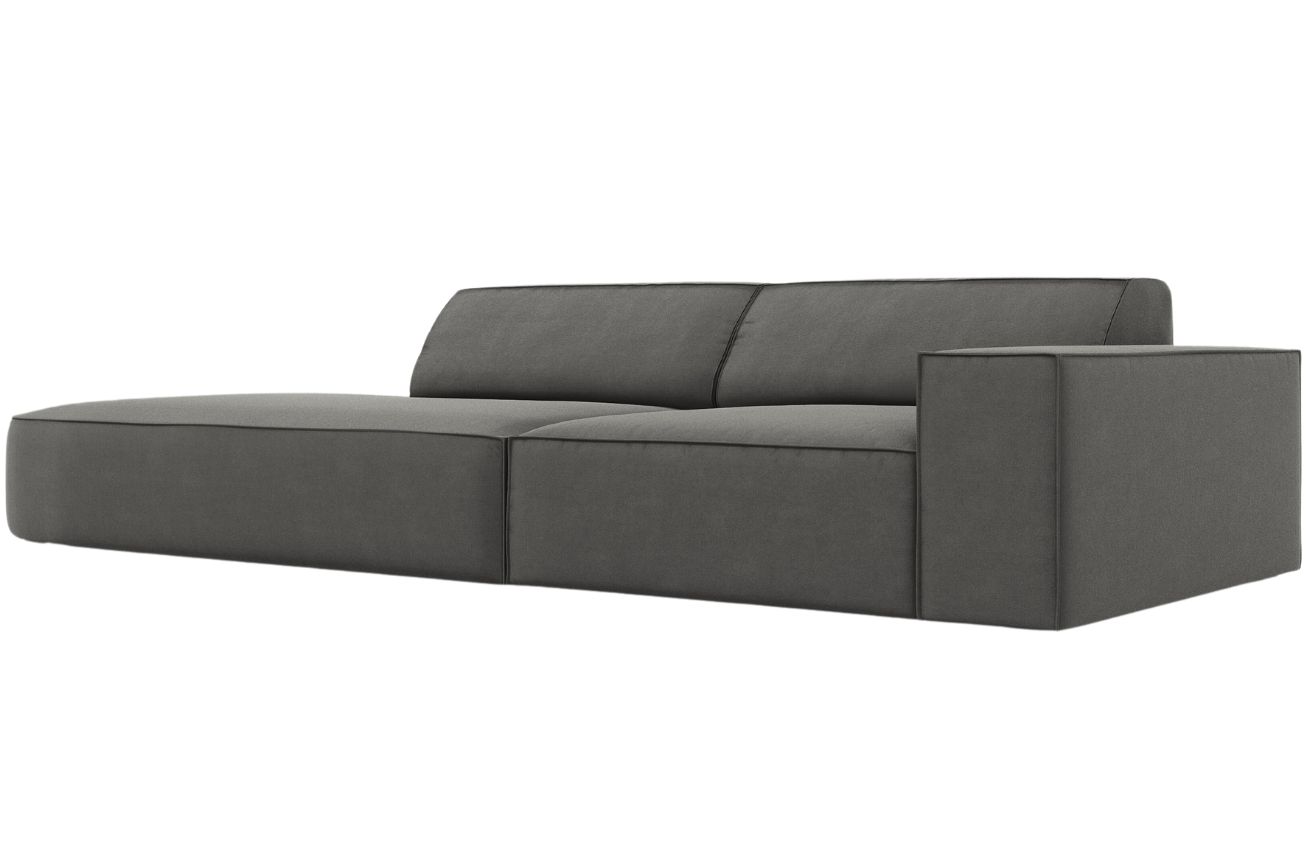 Světle &scaron;ed&aacute; sametov&aacute; pohovka MICADONI Jodie 262 cm, lev&aacute;