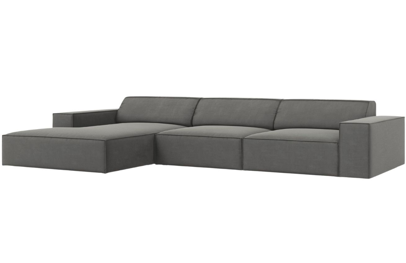 Světle šedá sametová rohová pohovka MICADONI Jodie 284 cm, levá