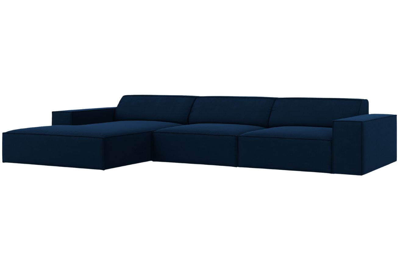 Královsky modrá sametová rohová pohovka MICADONI Jodie 284 cm, levá