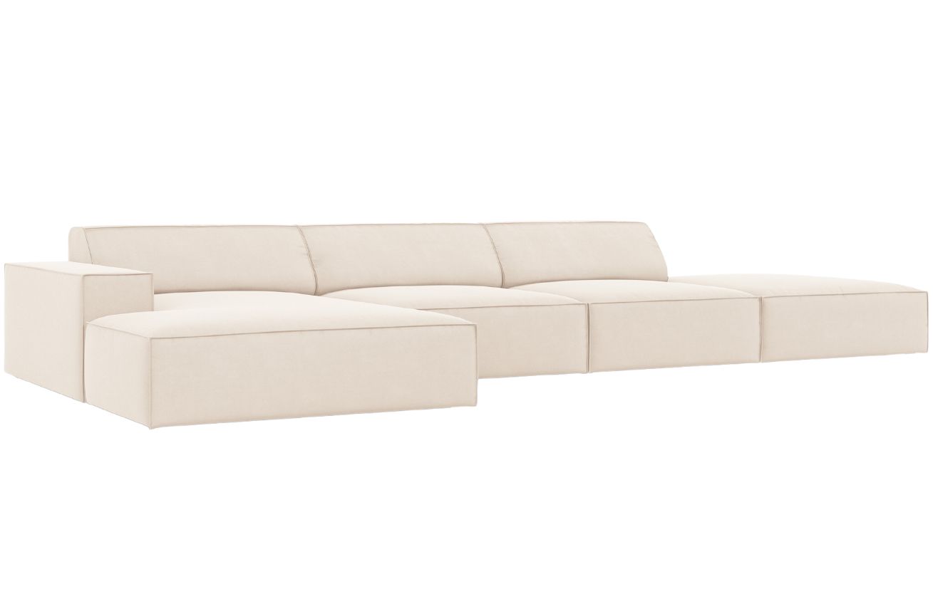 Béžová sametová rohová pohovka MICADONI Jodie 341 cm, levá