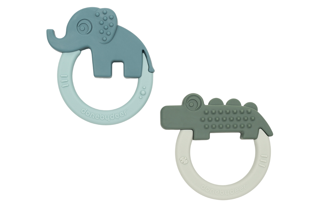 Sada modrého a zeleného silikonového kousátka Done by Deer Deer friends, 2 ks