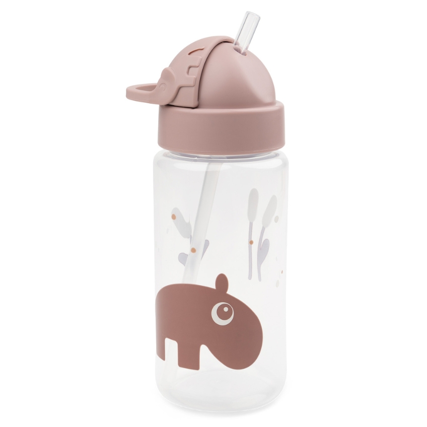 Růžová plastová láhev s brčkem Done by Deer Ozzo 350 ml