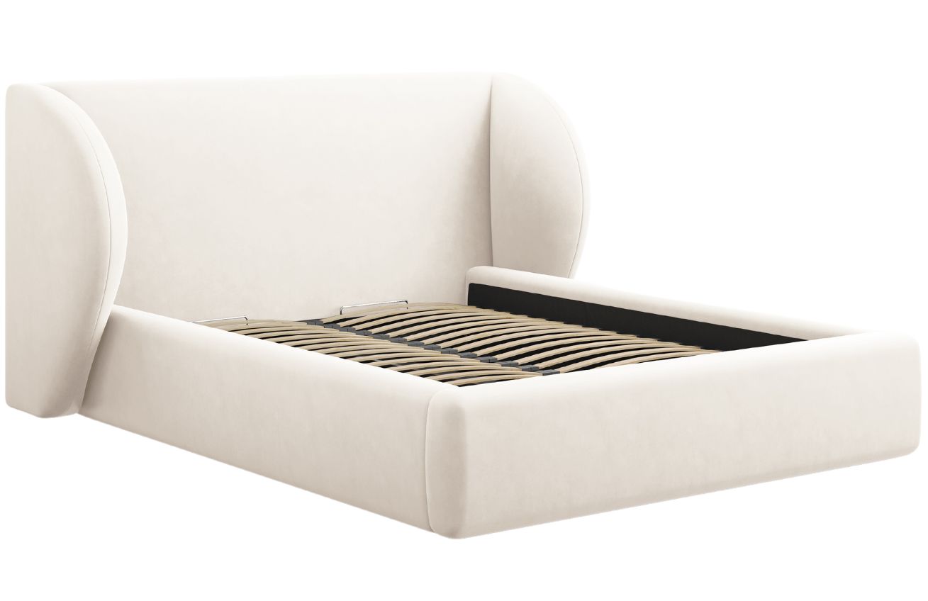 B&eacute;žov&aacute; sametov&aacute; dvoulůžkov&aacute; postel MICADONI Miley 160 x 200 cm s &uacute;ložn&yacute;m prostorem