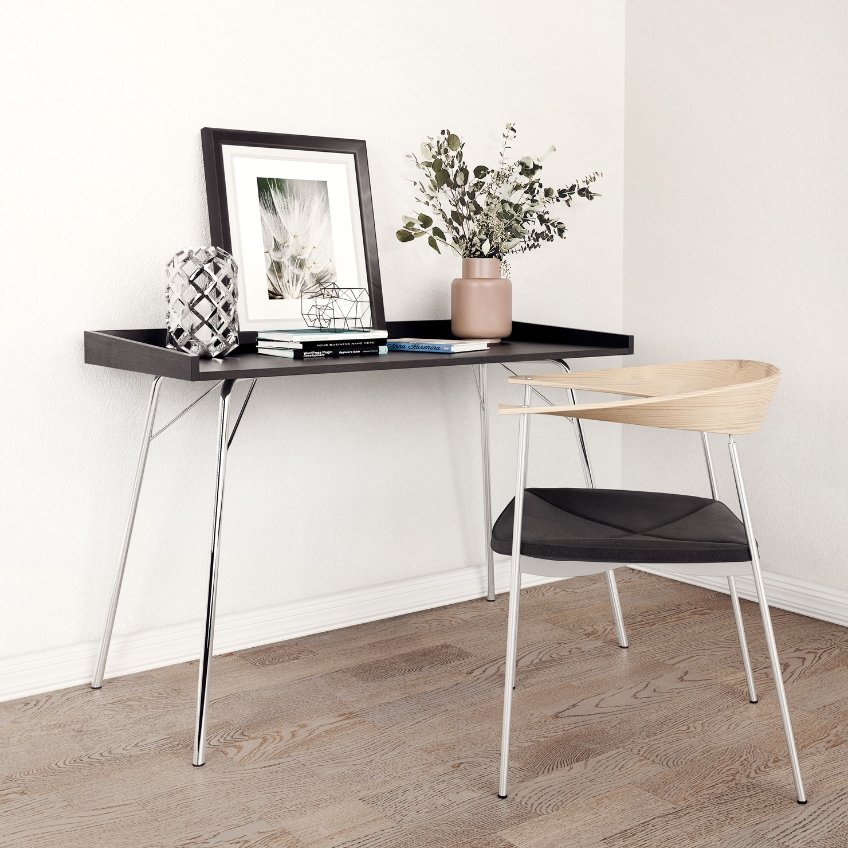 Černý dubový pracovní stůl Woodman Rayburn s chromovou podnoží 115 x 52 cm