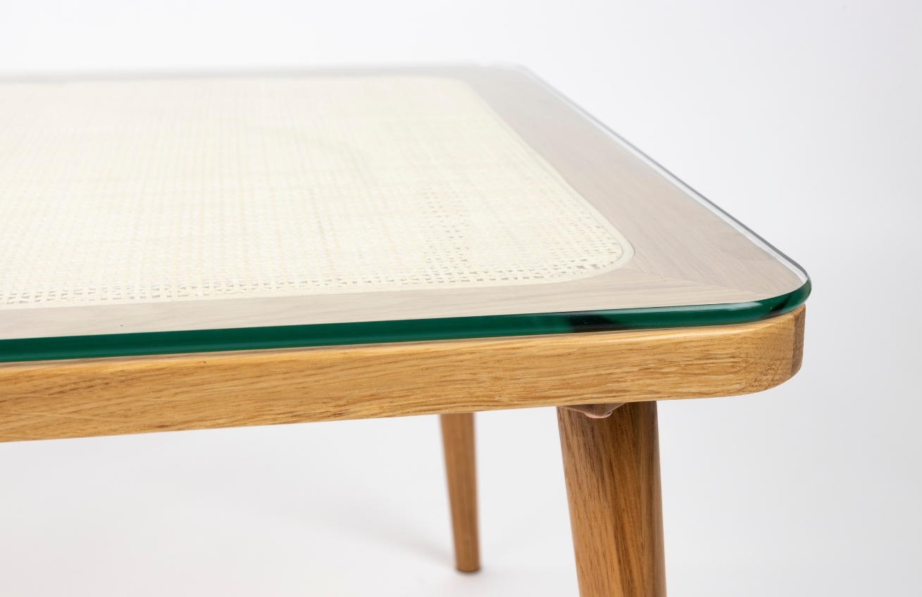 White Label Dubový konferenční stolek WLL HARU 120 x 60 cm se skleněnou deskou