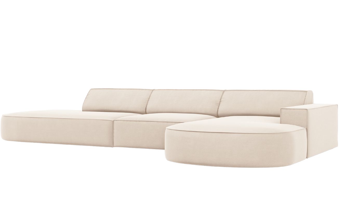 B&eacute;žov&aacute; sametov&aacute; rohov&aacute; pohovka MICADONI Jodie 342 cm, prav&aacute;