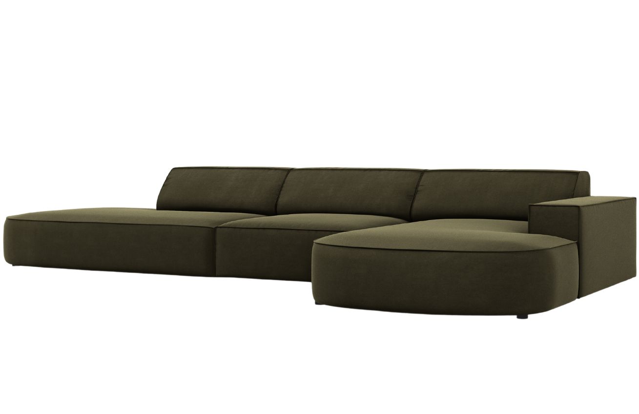 Zelen&aacute; sametov&aacute; rohov&aacute; pohovka MICADONI Jodie 342 cm, prav&aacute;