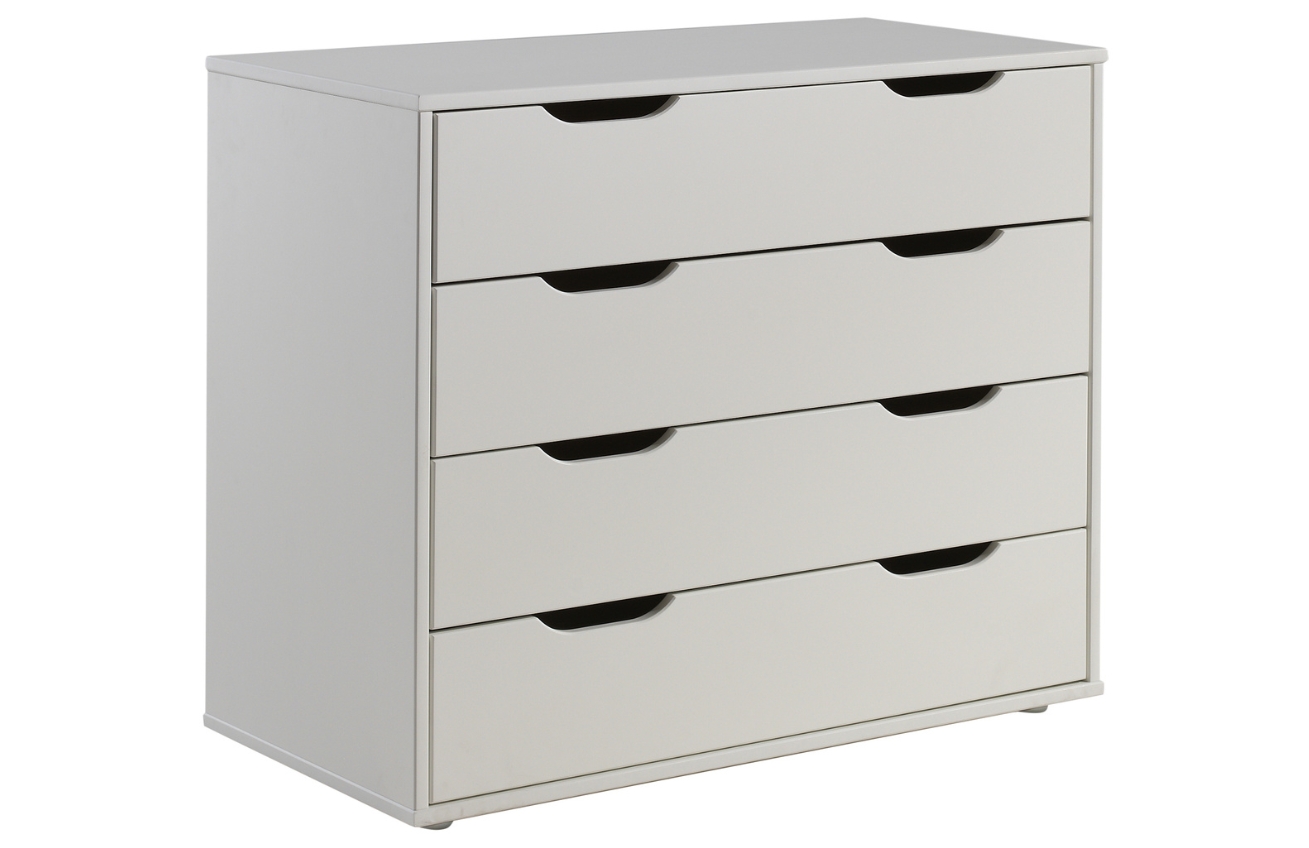 Bílá lakovaná komoda Vipack Pino 85,5 x 43,3 cm se čtyřmi zásuvkami