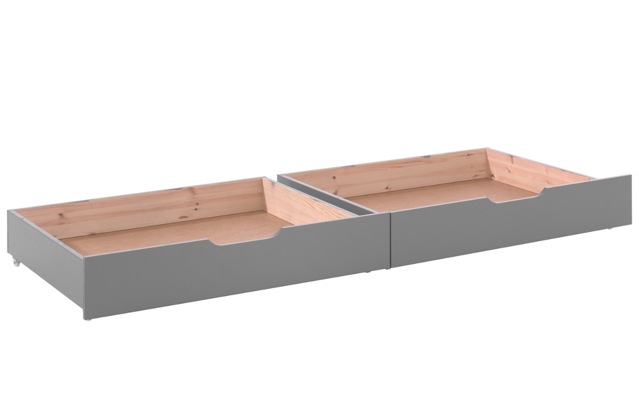 Set dvou šedých borovicových zásuvek k posteli Vipack Pino 97,5 x 88,5 cm