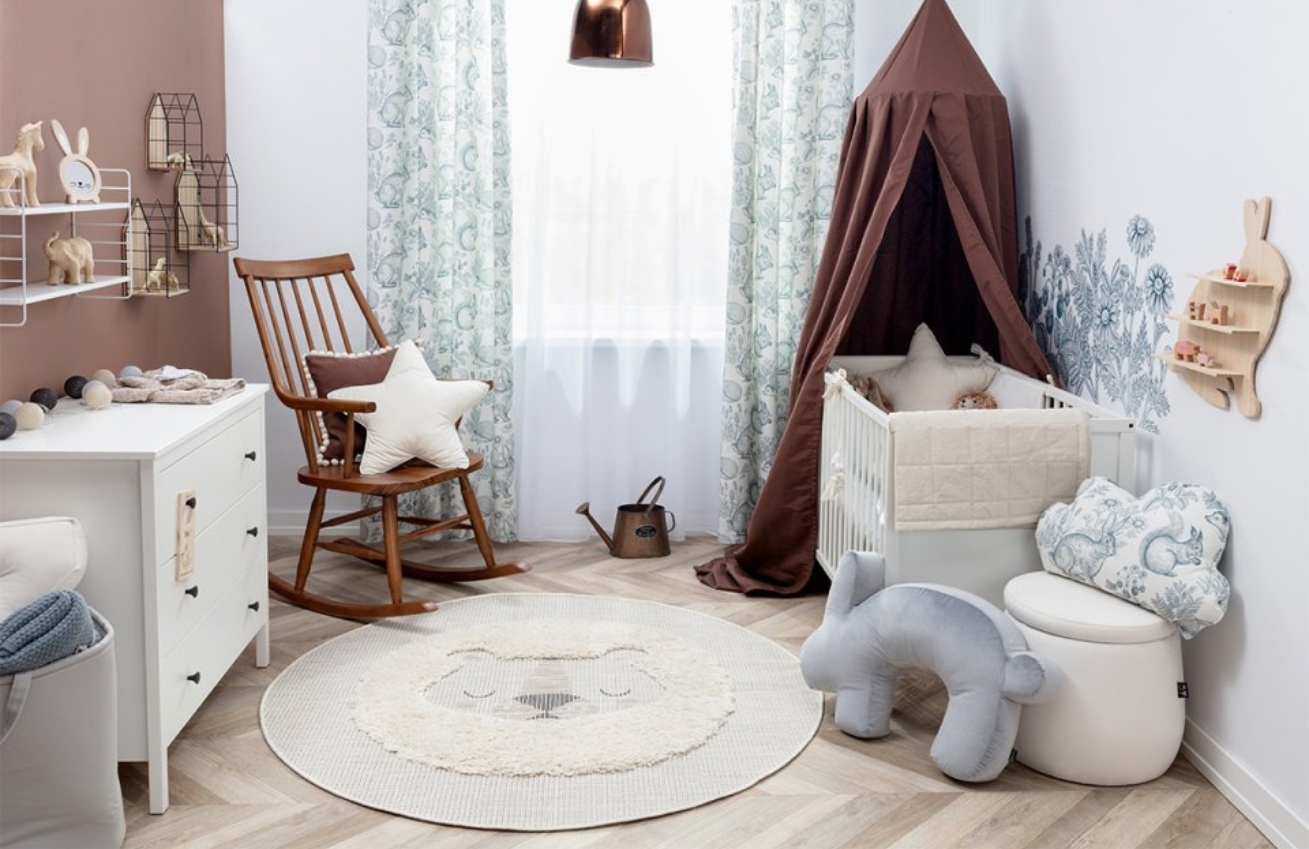 Béžový dětský  koberec Sleepy Lion Ø 150 cm