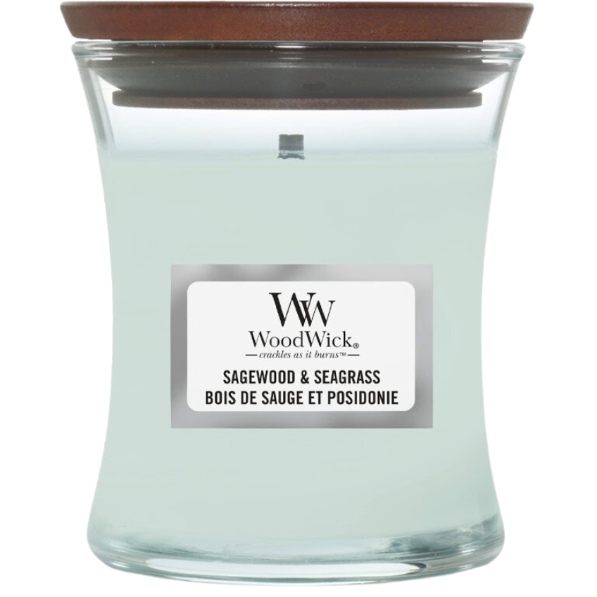 WoodWick Střední vonná svíčka WoodWick, Sagewood & Seagrass