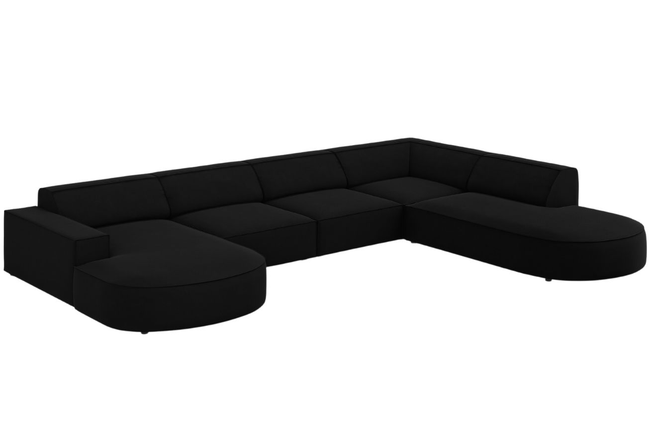 Čern&aacute; sametov&aacute; &scaron;estim&iacute;stn&aacute; pohovka do "U" MICADONI Jodie 364 cm, prav&aacute;