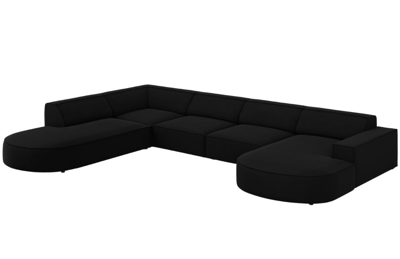 Čern&aacute; sametov&aacute; &scaron;estim&iacute;stn&aacute; pohovka do "U" MICADONI Jodie 364 cm, lev&aacute;