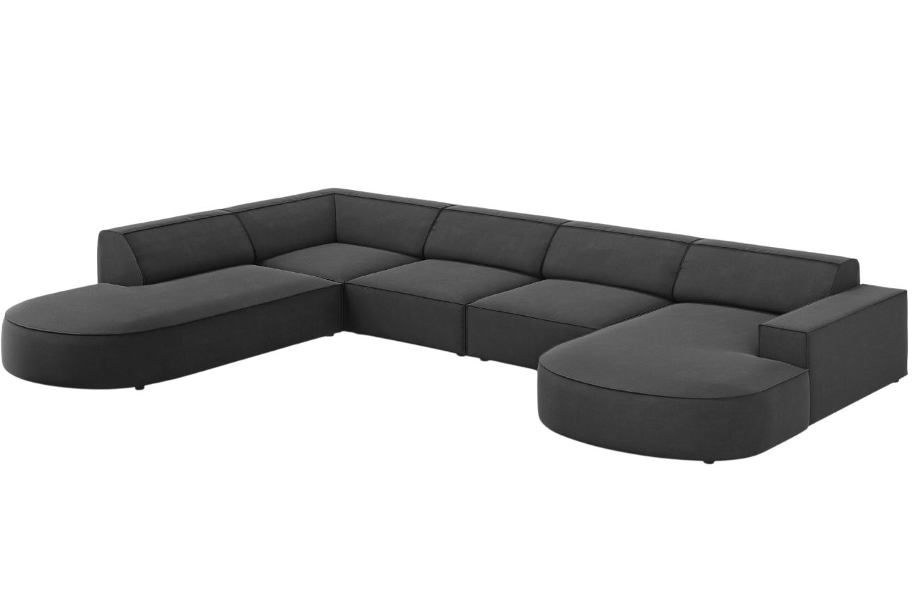 &Scaron;ed&aacute; sametov&aacute; &scaron;estim&iacute;stn&aacute; pohovka do "U" MICADONI Jodie 364 cm, lev&aacute;