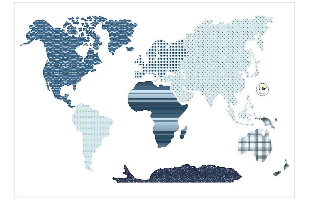 Yellow Tipi Modr&aacute; samolepka na zeď World Map 88 x 155 cm