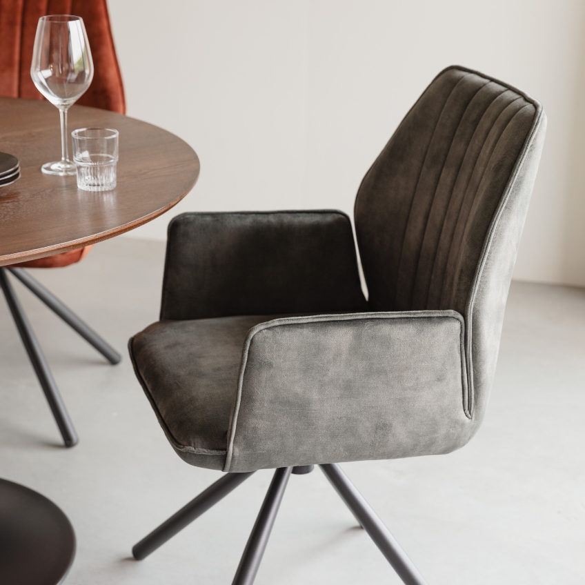 White Label Zeleno-šedá sametová jídelní židle WLL JAMIE