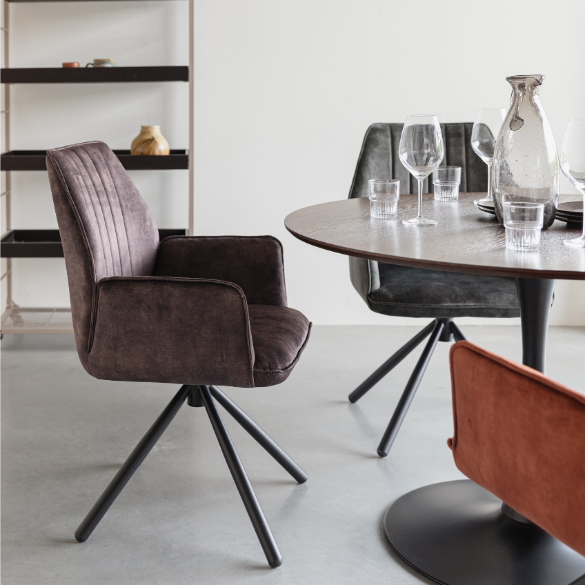White Label Tmavě hnědá sametová jídelní židle WLL JAMIE