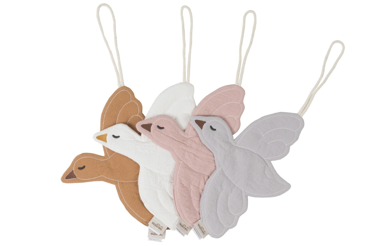 Malomi Kids Bílý bavlněný muchláček s poutkem na dudlík Bird