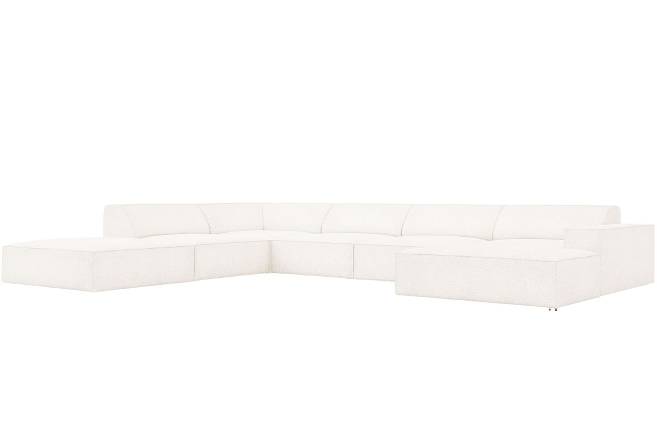 Béžová bouclé pohovka do "U" MICADONI Jodie 364 cm, levá