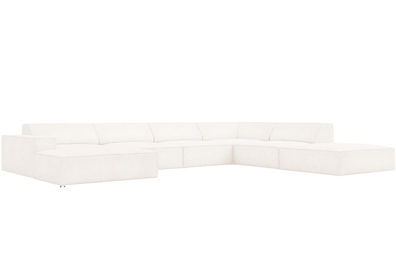 Béžová bouclé pohovka do "U" MICADONI Jodie 364 cm, pravá