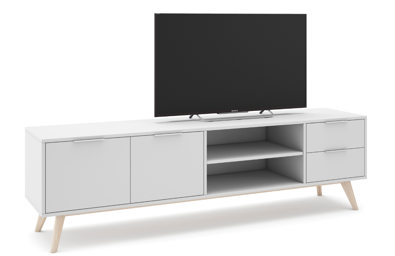 Bílý lakovaný TV stolek Marckeric Campus 180 x 40 cm
