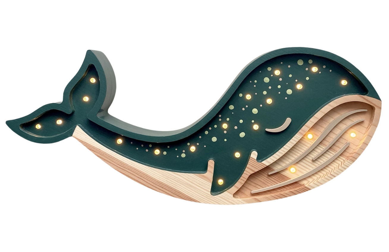 Peekaboo Zelená dřevěná dětská LED lampa Velryba 44,5 cm