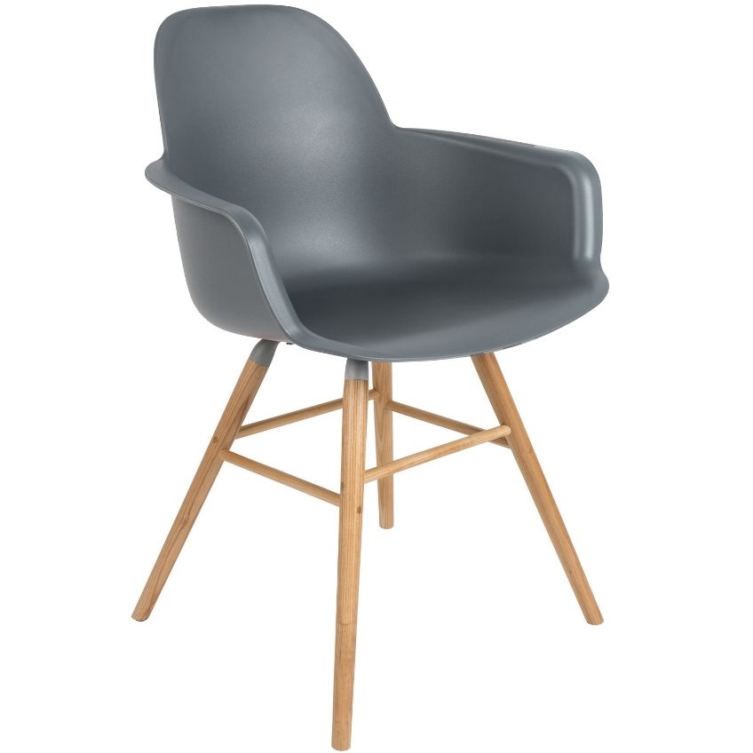 Tmavě &scaron;ed&aacute; plastov&aacute; j&iacute;deln&iacute; židle ZUIVER ALBERT KUIP s područkami