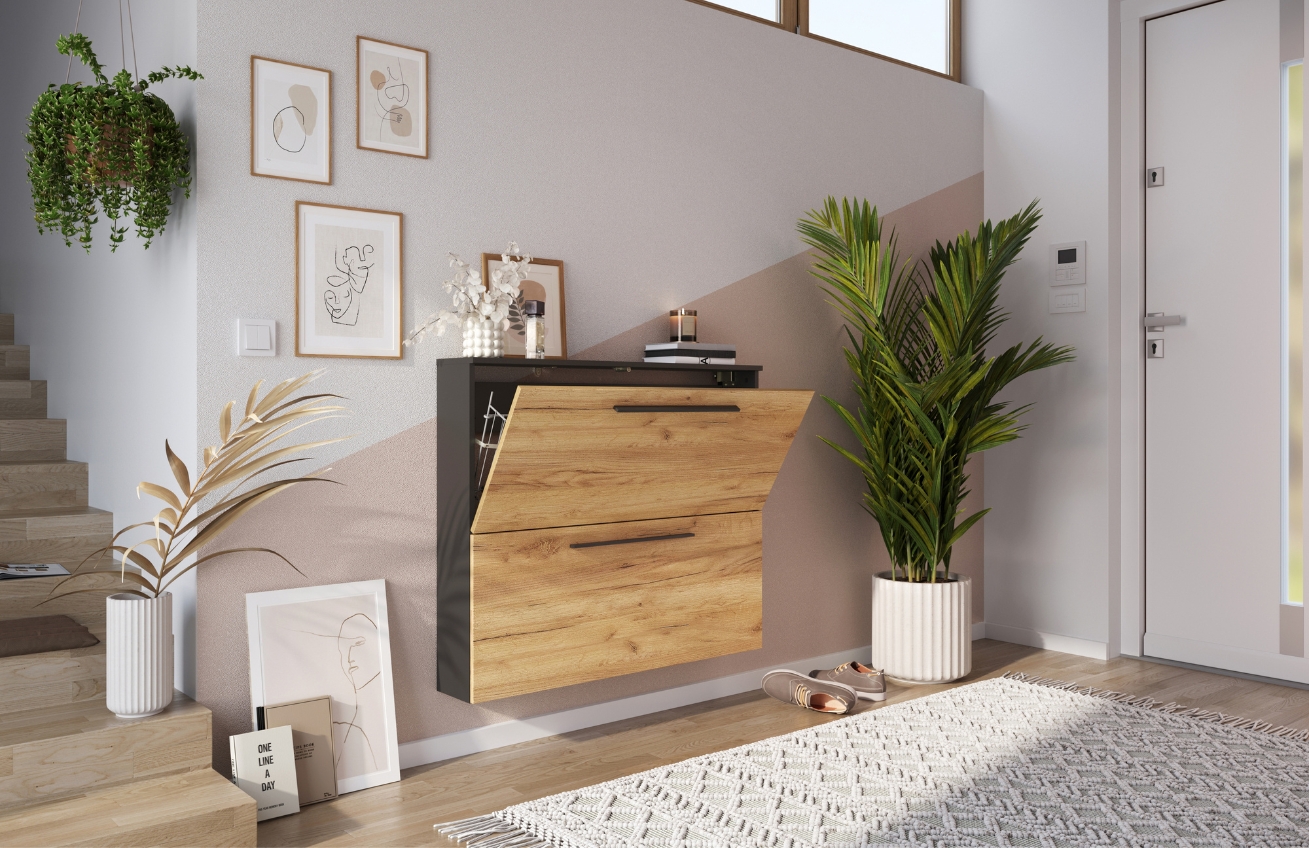 Černý botník GEMA Wenese 85 x 100 cm s dubovým dekorem