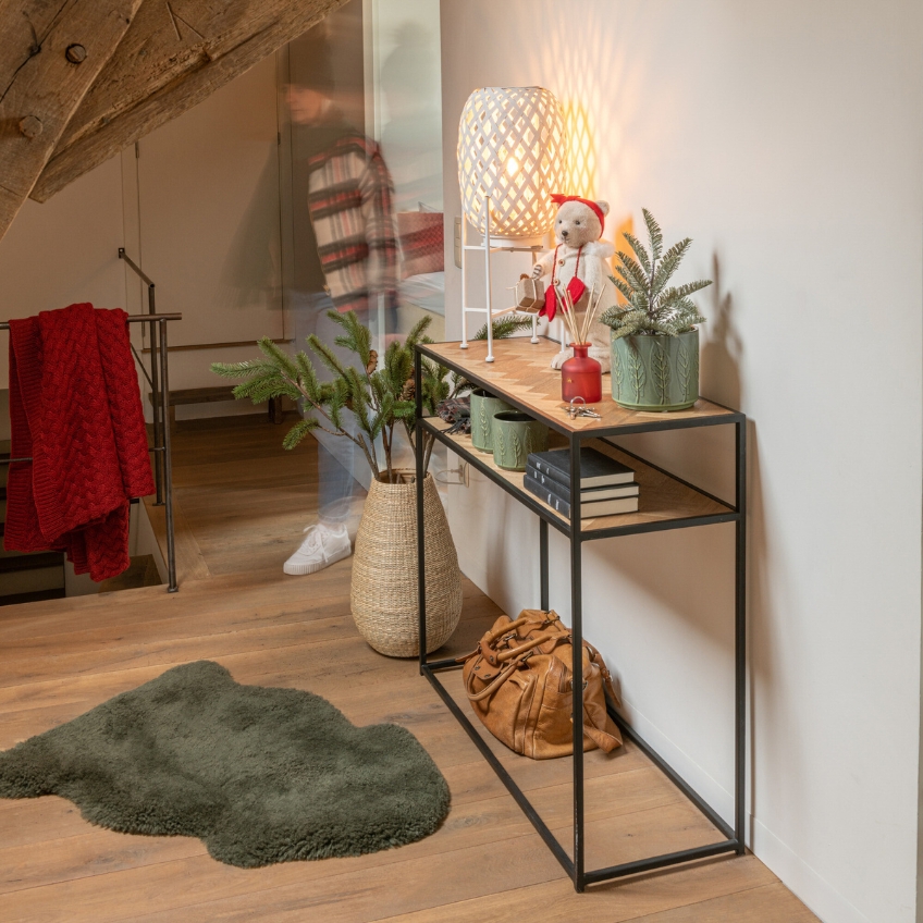 Dřevěný toaletní stolek J-line Zigtem 100 x 35 cm s černou konstrukcí