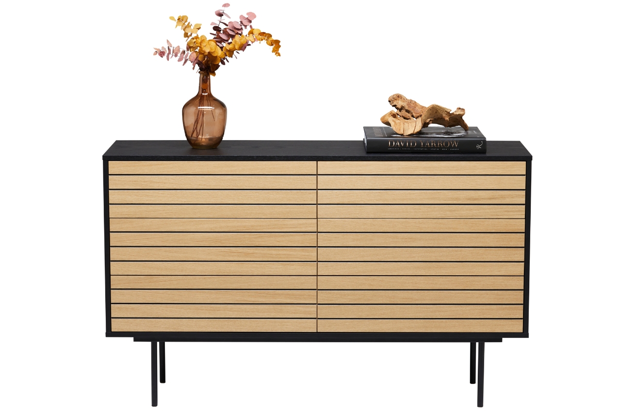 Černá dubová komoda Woodman Stripe 140 x 40 cm