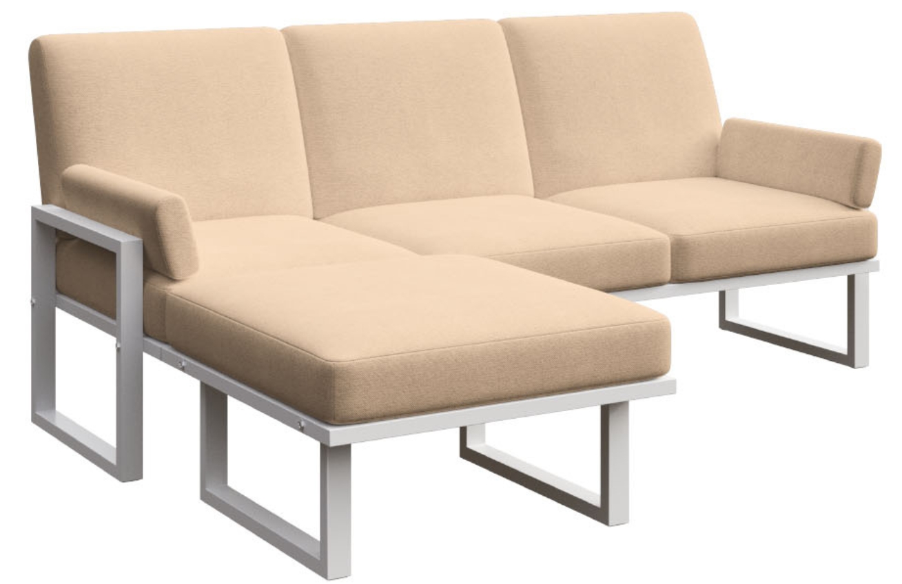 Světle hnědá rohová zahradní pohovka MESONICA Soledo s bílou podnoží 205 cm, levá/pravá